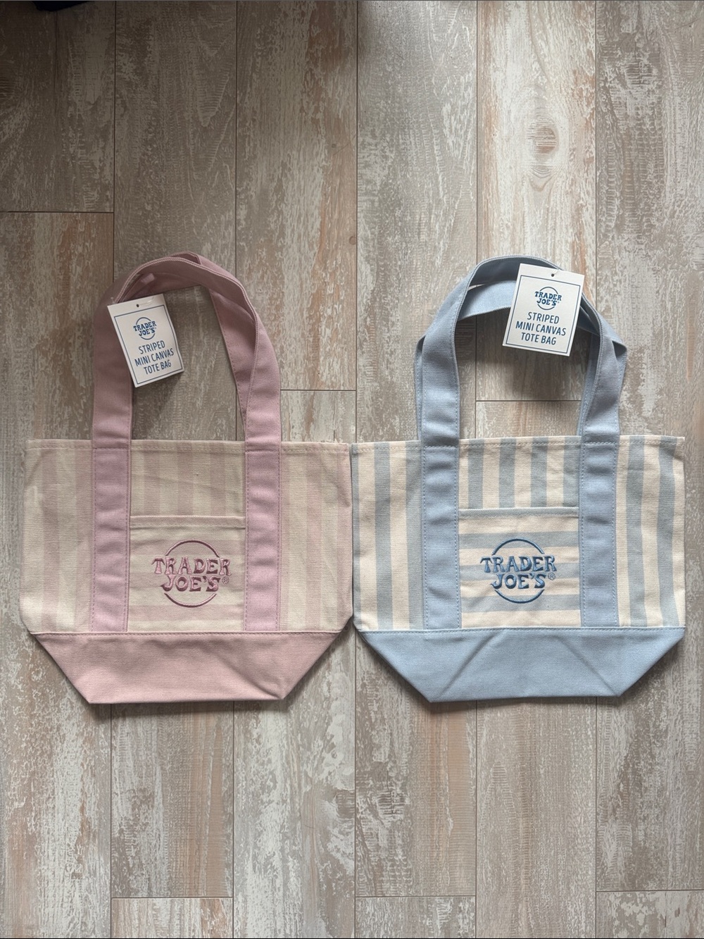 Trader Joe's Striped Mini Canvas Tote Bags - Pink & Blue